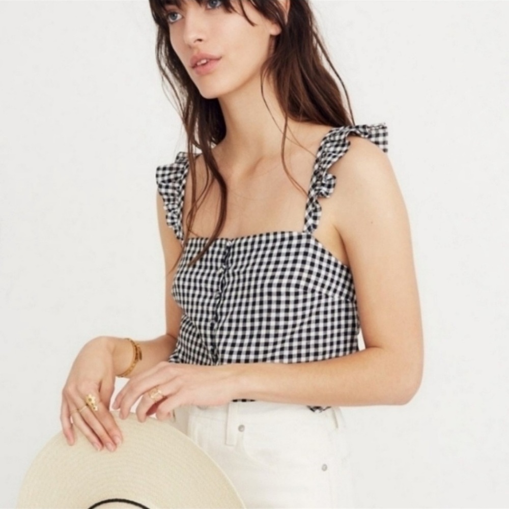 Madewell Gingham Checked Ruffled Cami - image 1